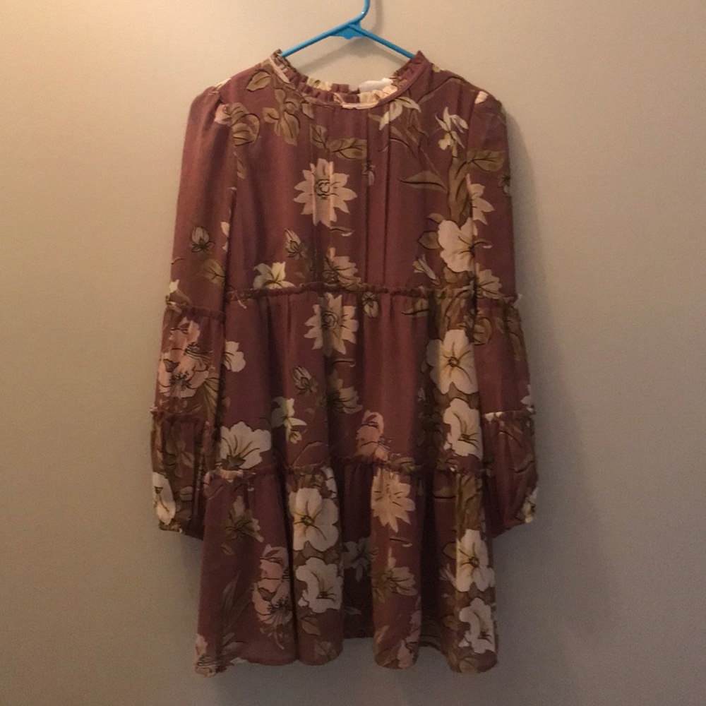 Sheer long sleeve floral dress